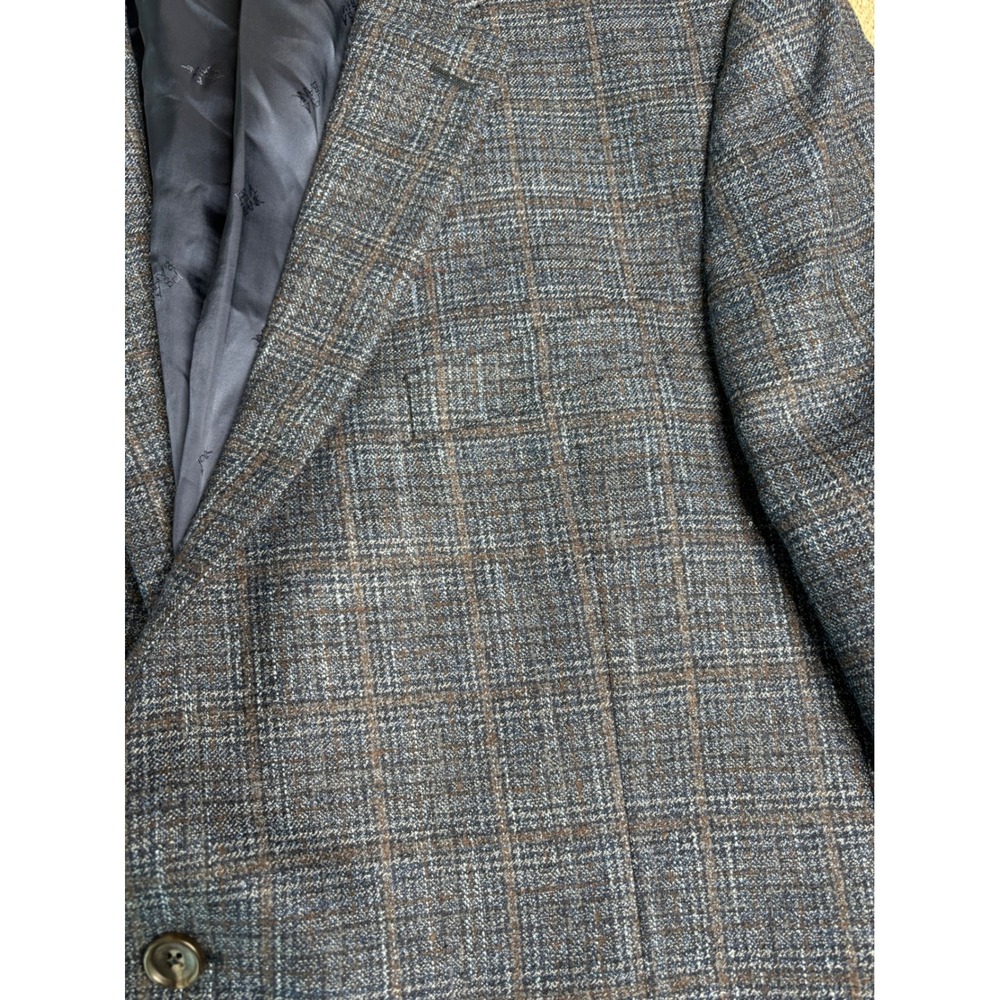 Jos A Bank Reserve Blazer 48L Blue Brown Plaid Wool Made in USA Italian Fabric - Picture 3 of 14